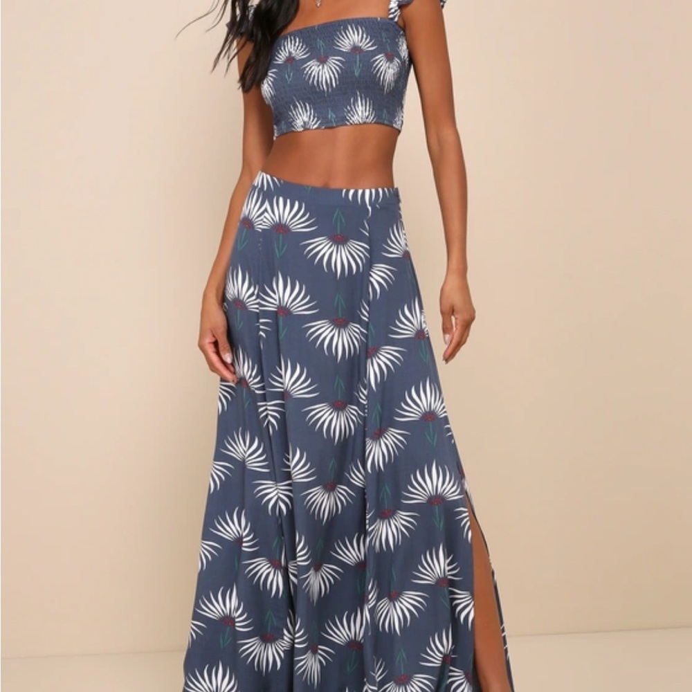 Lulus trancoso dusty blue floral maxi skirt and top
